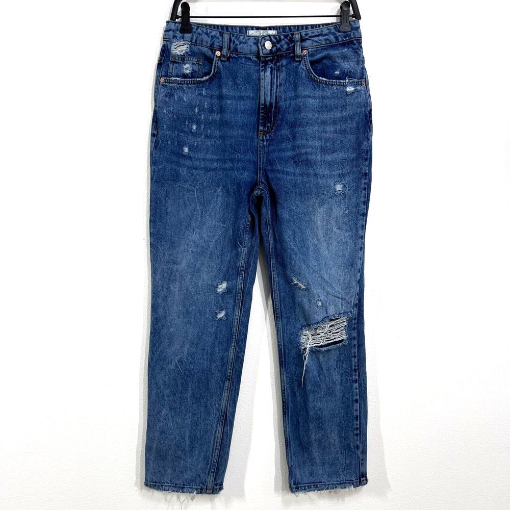 We The Free People Jeans Womens 29 Distressed Blue Denim Mid Rise Tapered Casual